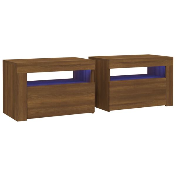 vidaXL Mesas cabeceira c/ LEDs 2 pcs 60x35x40 cm carvalho castanho