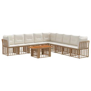 vidaXL Conjunto de Sof&aacute; de Jardim 10 unid. Natural e Branco Creme