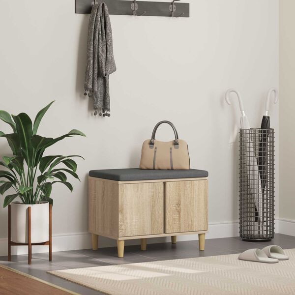 vidaXL Banco de Hall com almofada Carvalho Sonoma 60 x 38 x 46 cm