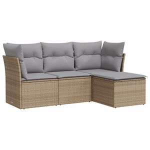 vidaXL 4 pcs conjunto de sof&aacute;s para jardim c/ almofad&otilde;es vime PE bege