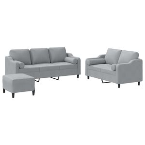 vidaXL 3 pcs conjunto de sof&aacute;s com almofadas tecido cinzento-claro