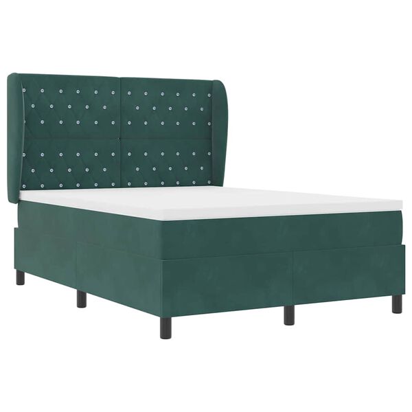 vidaXL Cama Box com colch&atilde;o Verde Escuro 200 x 140 cm Veludo