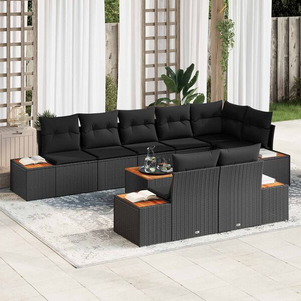 vidaXL Conjunto de Sof&aacute; de Jardim com almofada 8 pcs Preto Polirattan