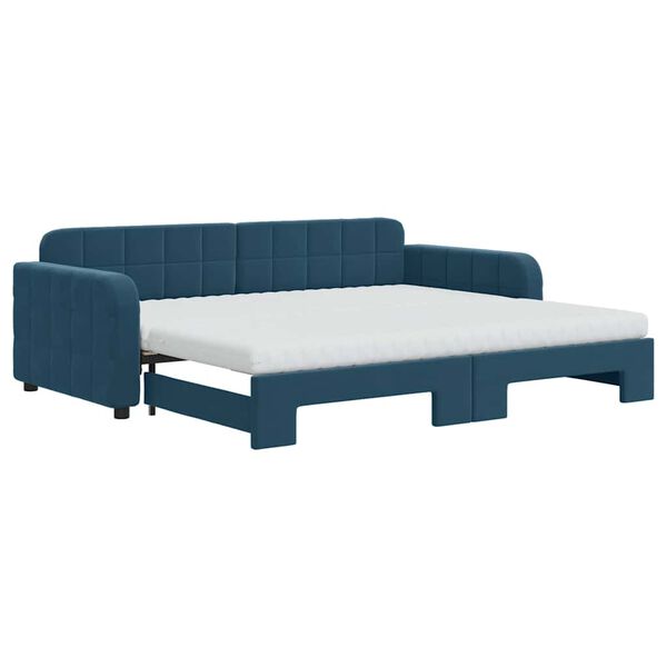 vidaXL Sof&aacute;-cama com gavet&atilde;o e colch&otilde;es 90x200 cm veludo azul