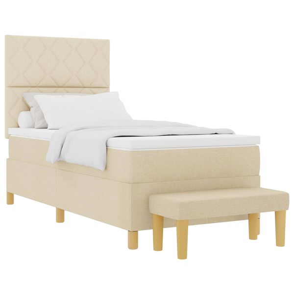 vidaXL Cama Box com colch&atilde;o com cabeceira Creme 100 x 200 cm tecido