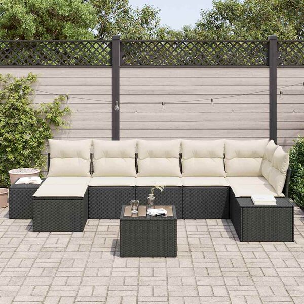 vidaXL Conjunto de Sof&aacute; de Jardim com almofada 8 pcs Preto vime PE