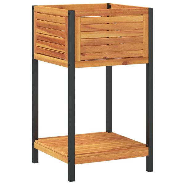 vidaXL Vaso/floreira jardim c/ prateleira 45x45x80cm ac&aacute;cia maci&ccedil;a/a&ccedil;o