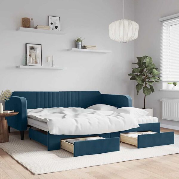 vidaXL Sof&aacute;-cama com gavet&atilde;o e gavetas 100x200 cm veludo azul