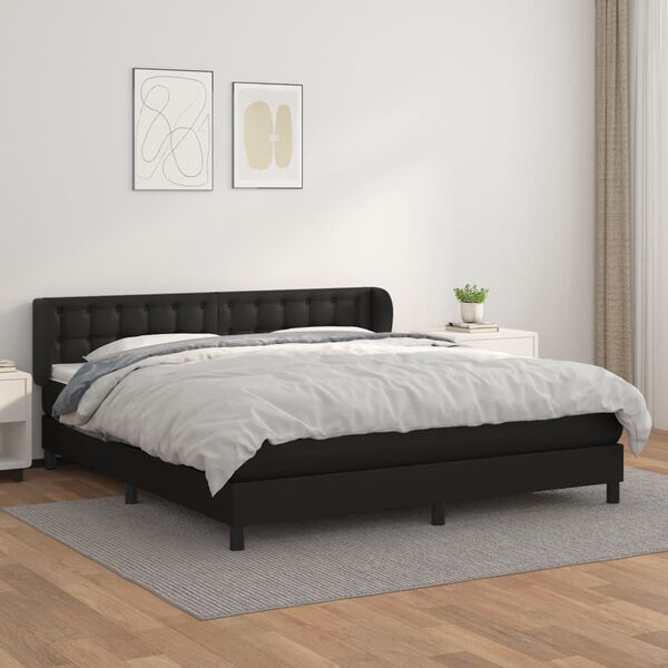 vidaXL Cama com molas/colch&atilde;o 180x200 cm couro artificial preto