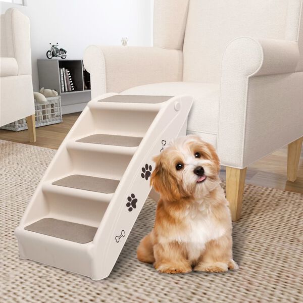 vidaXL Escadas para cães dobráveis 62x40x49,5 cm cor creme