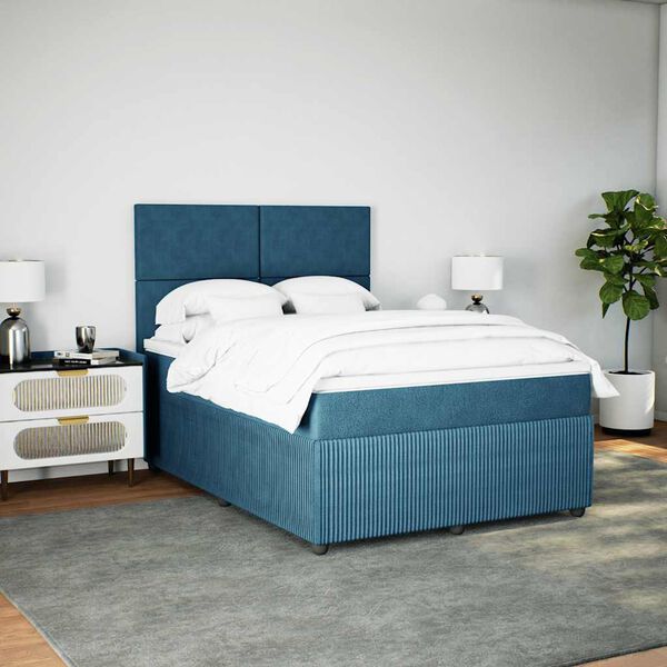 vidaXL Cama com molas/colch&atilde;o 140x200 cm veludo azul-escuro
