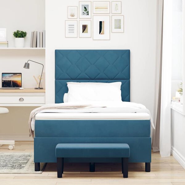 vidaXL Cama Box com colch&atilde;o Azul escuro 120 x 200 cm Veludo
