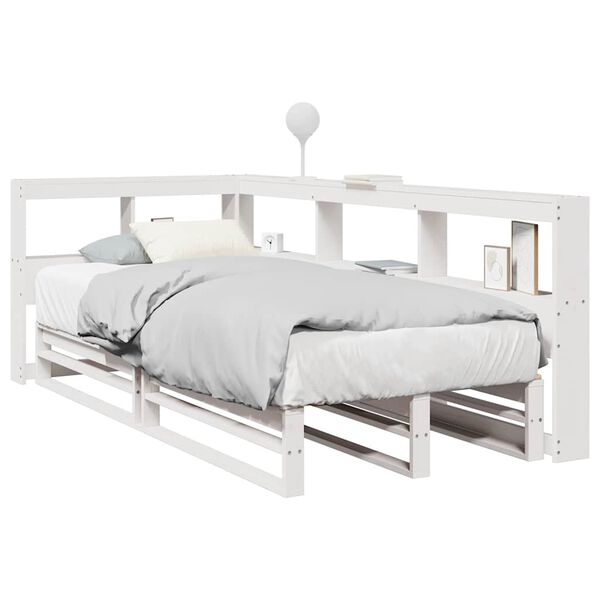 vidaXL Cama com estante sem colch&atilde;o 90x190 cm pinho maci&ccedil;o branco