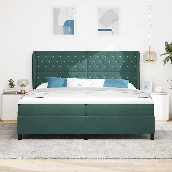 vidaXL Cama Box com colch&atilde;o Verde Escuro 200 x 200 cm Poli&eacute;ster