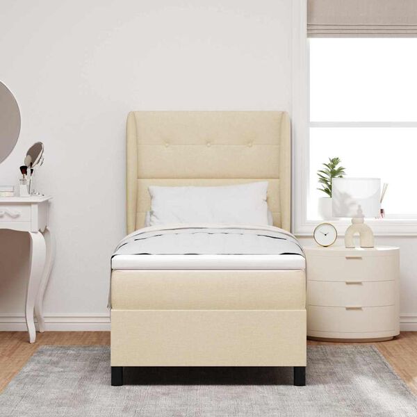vidaXL Cama Box com colch&atilde;o com cabeceira Creme 80 x 200 cm tecido