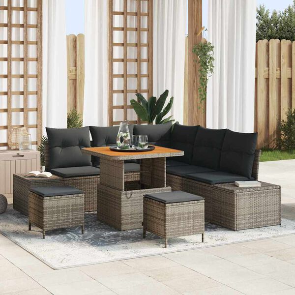 vidaXL Conjunto de Sof&aacute; de Jardim 8 pcs Cinzeto Rattan Sint&eacute;tico