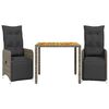 vidaXL 3 pcs conjunto bistr&ocirc; de jardim c/ almofad&otilde;es vime PE cinza