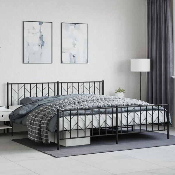 vidaXL Estrutura de cama com cabeceira e p&eacute;s 200x200 cm metal preto