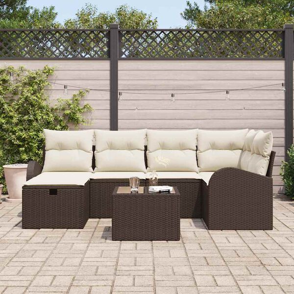 vidaXL Conjunto de Sof&aacute; de Jardim 7 pcs Castanho Rattan Sint&eacute;tico