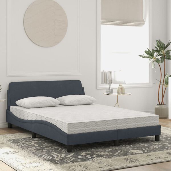 vidaXL Cama com colch&atilde;o Dover 140x200 cm veludo cinzento-escuro