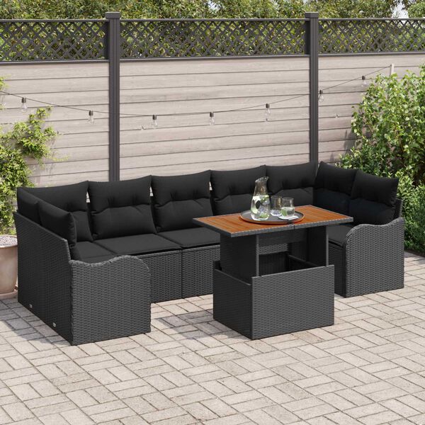 vidaXL Conjunto de Sof&aacute; de Jardim 8 pcs Preto Rattan Sint&eacute;tico
