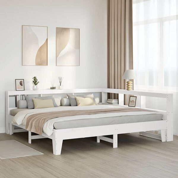 vidaXL Cama com estante sem colch&atilde;o 180x200 cm pinho maci&ccedil;o branco