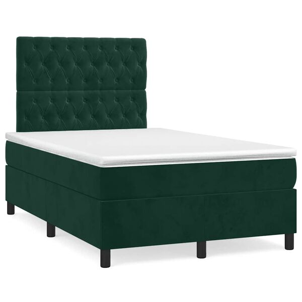 vidaXL Cama boxspring com colch&atilde;o 120x200 cm veludo verde-escuro