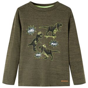 vidaXL T-shirt de manga comprida para crian&ccedil;a caqui-escuro mesclado 92