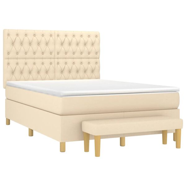 vidaXL Cama com molas/colch&atilde;o 140x190 cm tecido cor creme