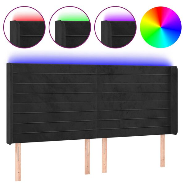 vidaXL Cabeceira de cama c/ luzes LED veludo 183x16x118/128 cm preto