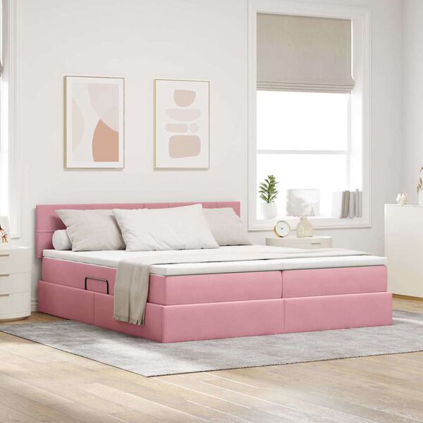 vidaXL Cama com Armazenamento com colch&atilde;o Rosa 100 x 200 cm