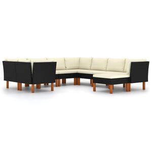 vidaXL 9 pcs conjunto lounge de jardim c/ almofad&otilde;es vime PE preto