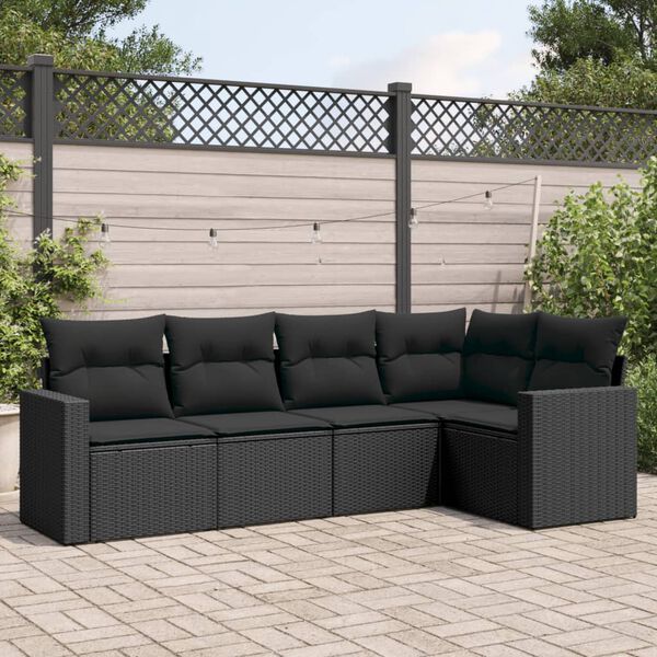 vidaXL 5 pcs conjunto sof&aacute;s de jardim com almofad&otilde;es vime PE preto