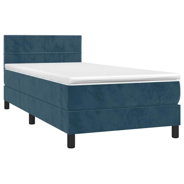 vidaXL Cama box spring c/ colch&atilde;o/LED 90x190 cm veludo azul-escuro