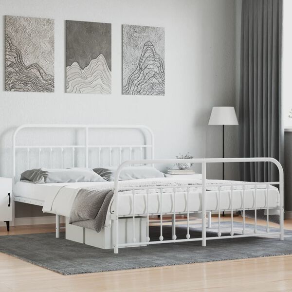 vidaXL Estrutura de cama com cabeceira e p&eacute;s 160x200 cm metal branco