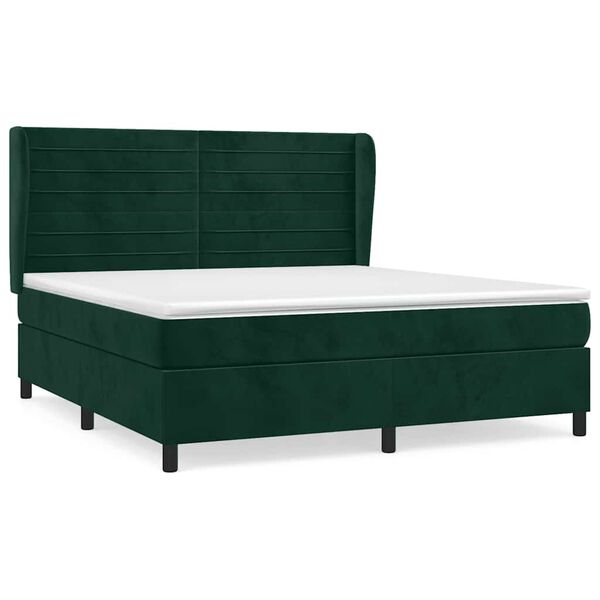 vidaXL Cama com molas/colch&atilde;o 160x200 cm veludo verde-escuro