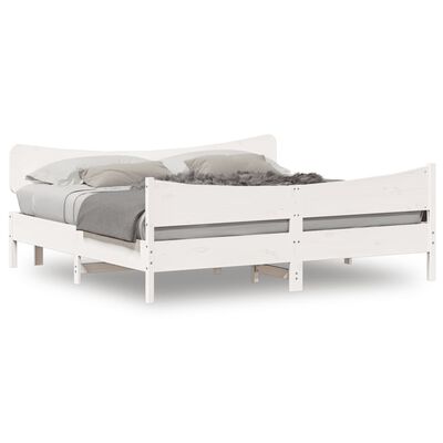 vidaXL Estrutura de cama com cabeceira 180x200cm pinho maciço branco