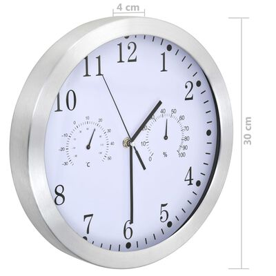 vidaXL Relógio parede c/ higrómetro e termómetro quartzo 30 cm branco
