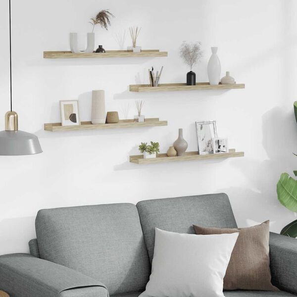 vidaXL Prateleiras de parede 4 pcs 60x9x3 cm carvalho sonoma
