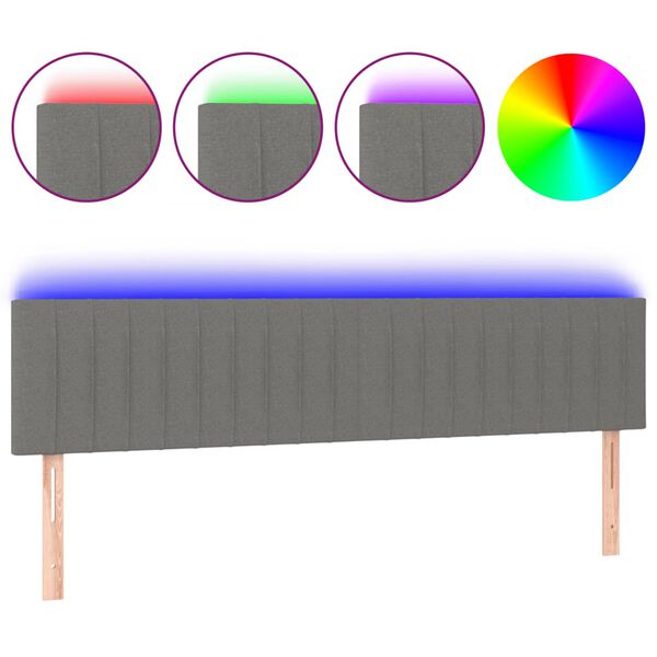 vidaXL Cabeceira de cama c/luzes LED tecido 180x5x78/88cm cinza-escuro