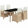 vidaXL 5 pcs conjunto de bistr&ocirc; para jardim c/ almofad&otilde;es vime PE bege