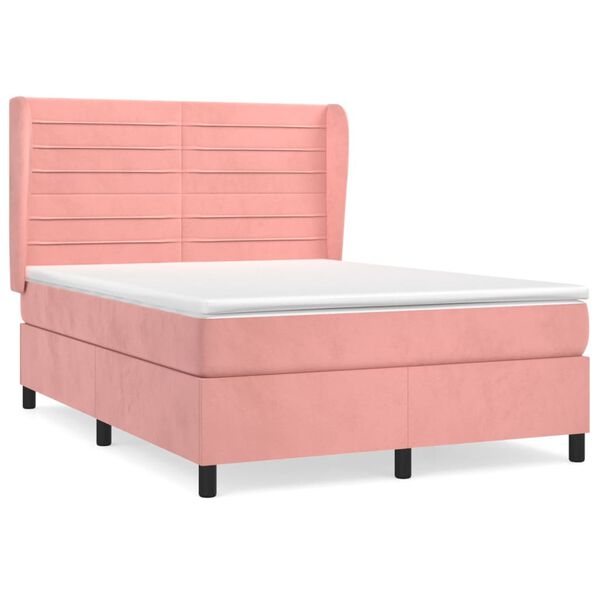 vidaXL Cama com molas/colch&atilde;o 140x190 cm veludo rosa