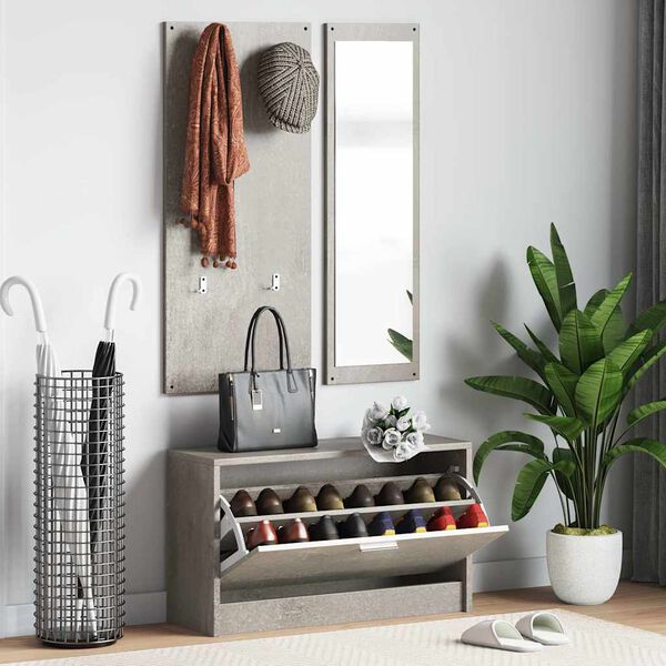 vidaXL Conjunto de sapateira 3 em 1 derivados madeira cinzento cimento