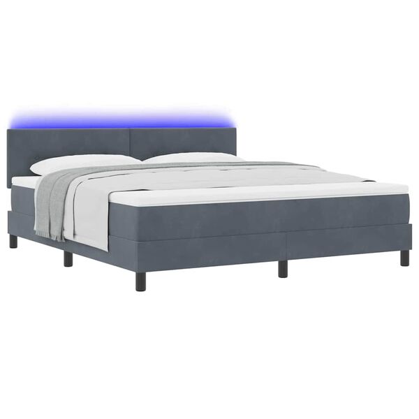 vidaXL Cama Box Spring LED com led Cinza Escuro 180 x 200 cm Veludo