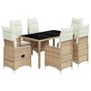 vidaXL 7 pcs conjunto de bistr&ocirc; para jardim c/ almofad&otilde;es vime PE bege