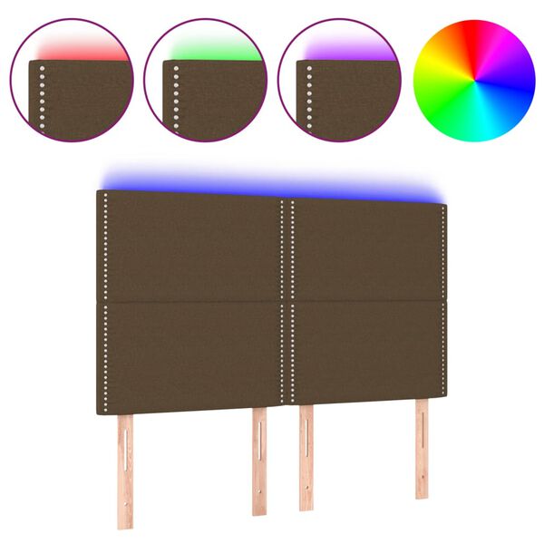 vidaXL Cabeceira de cama c/ luzes LED tecido 144x5x118/128cm castanho