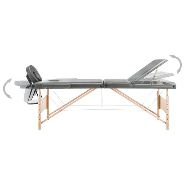 vidaXL Mesa massagens c/ 3 zonas estrutura madeira 186x68cm antracite