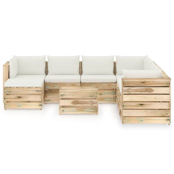 vidaXL 9 pcs conj. lounge jardim c/ almofad&otilde;es madeira impreg. verde