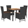 vidaXL 5 pcs conjunto de jantar p/ jardim c/ almofad&otilde;es vime PE preto