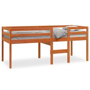 vidaXL Cama alta 90x200 cm madeira de pinho maci&ccedil;a castanho cera